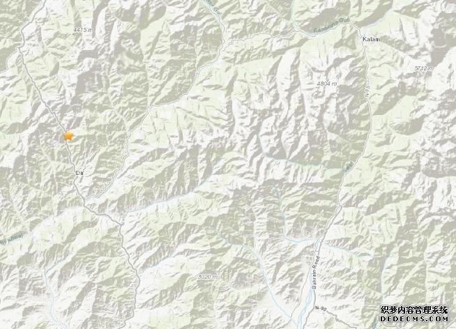 巴基斯坦迪尔北部发生4.5级地震。(图片来源：美国地质勘探局网站截图)